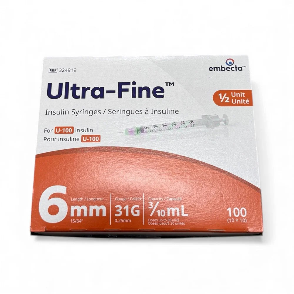 BD (Embecta) Ultra-Fine 0.3ml Insulin Syringe with 31g x 6mm Thin Wall Needle Sterile – Box of 100