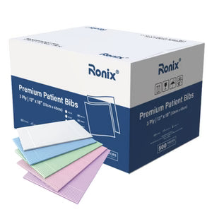 Ronix Disposable Bibs, 3-Ply, White 13x18in - Box of 500