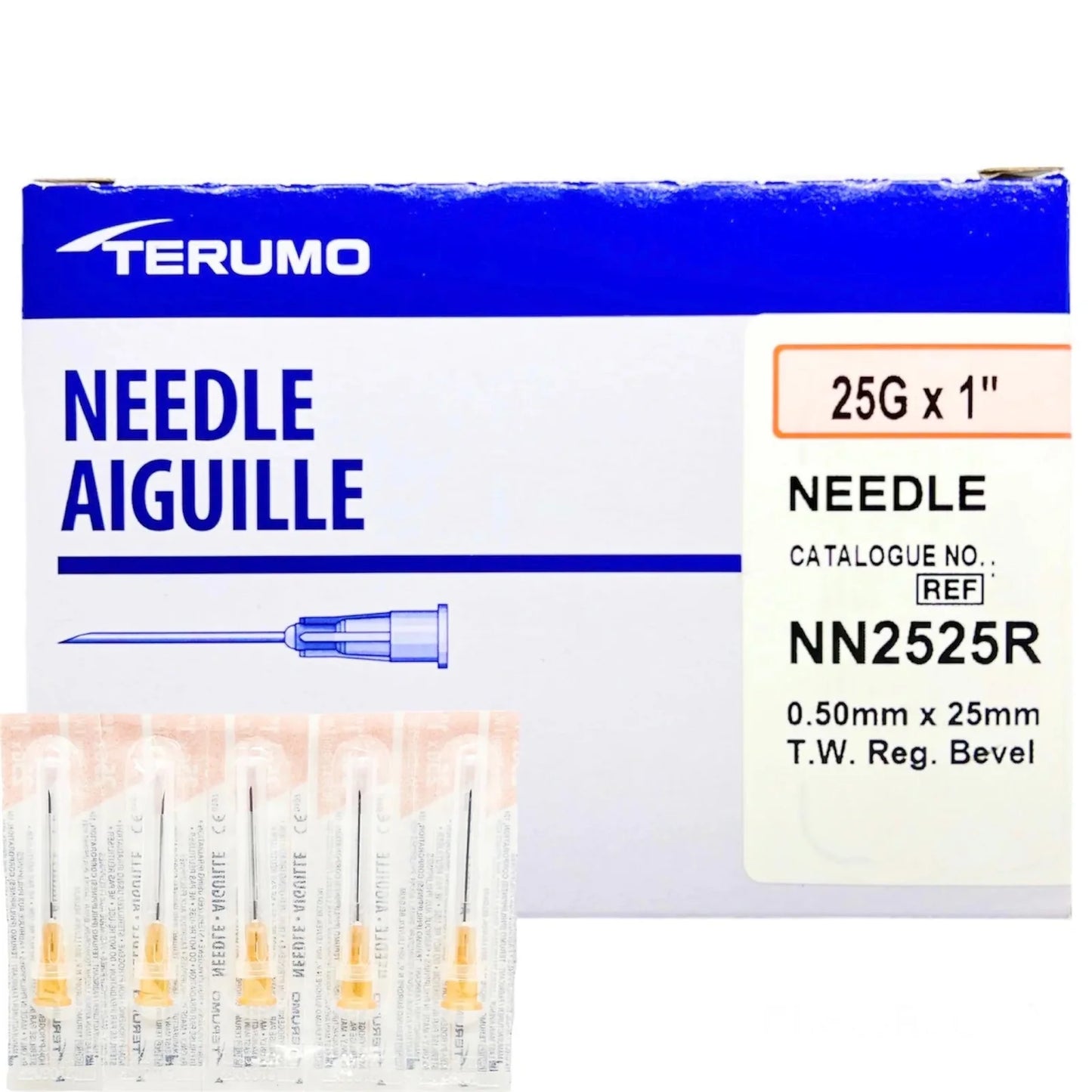 Terumo Hypodermic Needle 25G x 1”, Thin Wall - Box of 100