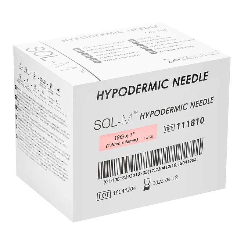 Sol-M Hypodermic Needle, 18G x 1” - Box of 100